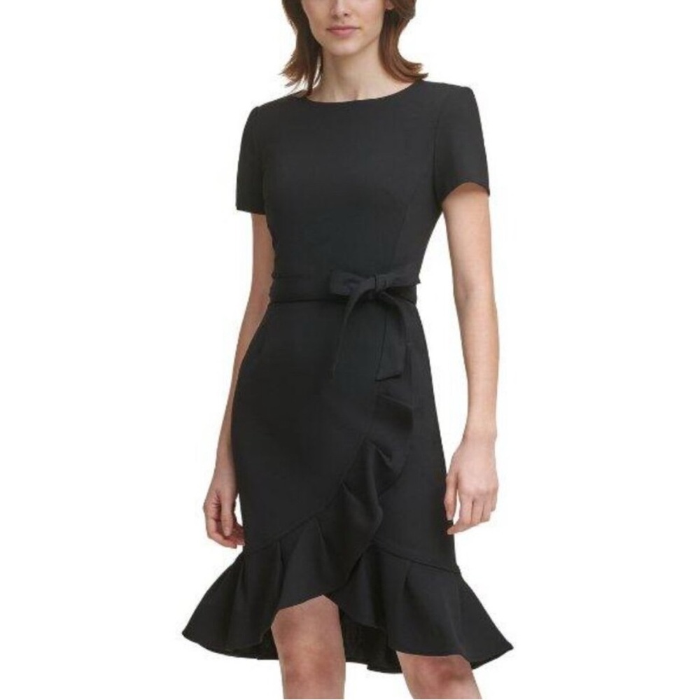 Calvin Klein Black Midi Dress with Ruffle Hem